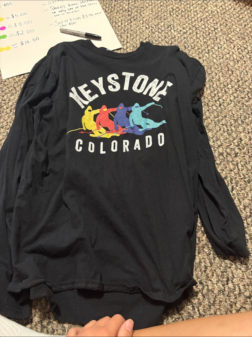 Keystone Colorado Black Long Sleeve Tee with Rainbow Ski Graphic